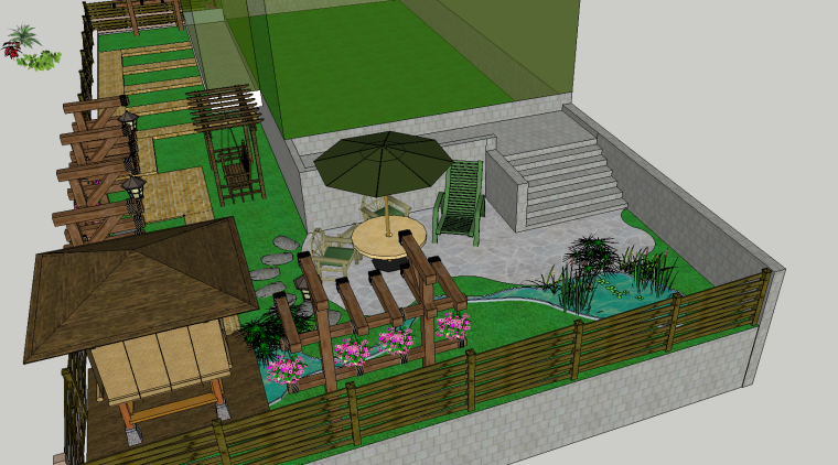 别墅庭院栏杆草图模型资料下载-10组SU草图大师庭院花园模型素材 (九)