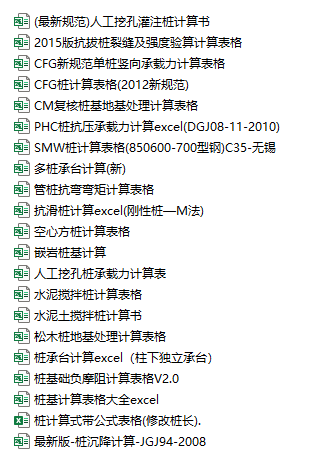 首件桩基施工总结报告资料下载-一键下载：20篇桩基基础计算表格excel