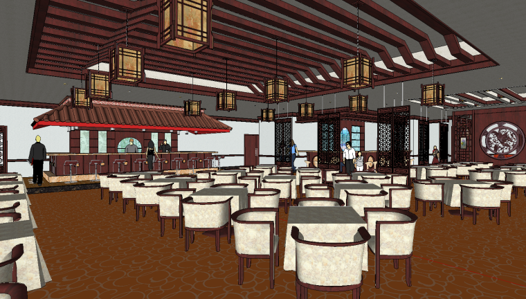 中式餐厅包间su模型资料下载-两套中式室内餐厅模型SU设计