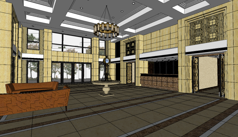 酒店大厅设计方案资料下载-酒店标准房及酒店大厅和前台SU模型设计