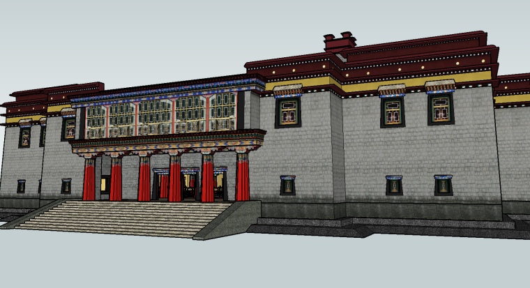 中式古建筑北京四合院su资料下载-豪华古老中式古建筑酒店SU模型设计
