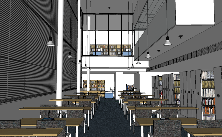 图书馆设计SU加平面图资料下载-现代室内图书馆SU模型