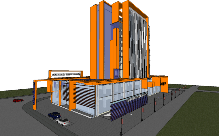 现代商场室内资料下载-现代商场办公楼建筑SU模型设计