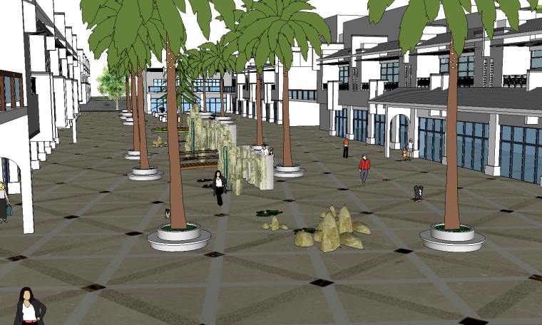 中式建筑商业街模型资料下载-现代景观商业街SU模型设计