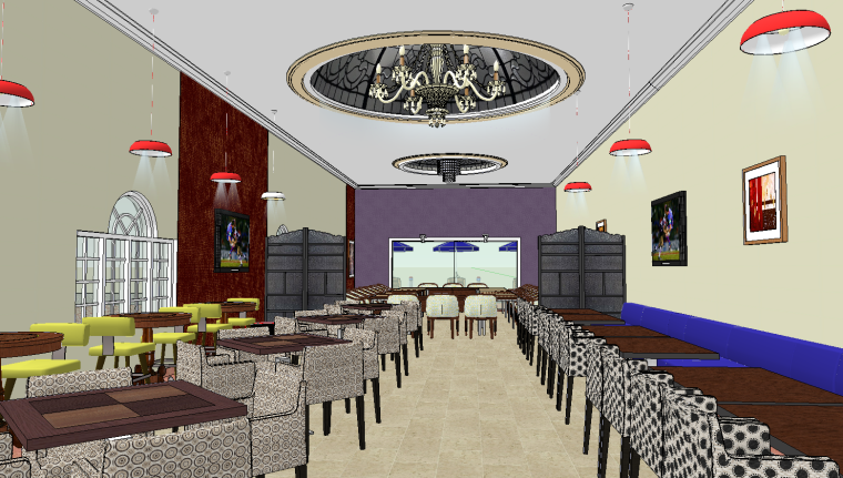 室内食堂模型su资料下载-室内欧式餐厅SU模型设计