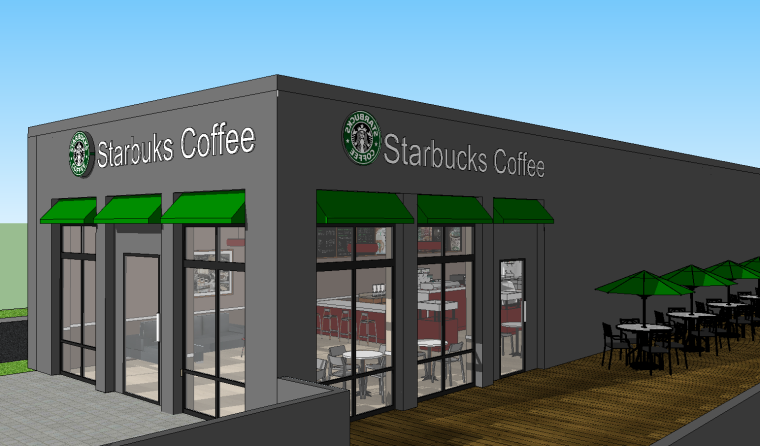 星巴克平面图CAD资料下载-星巴克咖啡店SU模型设计