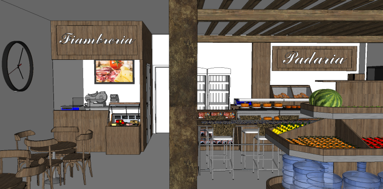 甜品店室内手绘效果图资料下载-室内面包烘焙甜品店SU模型设计（五）