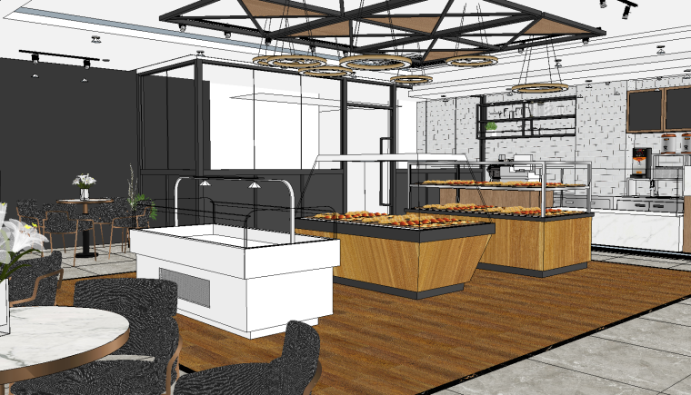 咖啡甜品店CAD平面资料下载-室内面包烘焙甜品店SU模型设计（三）