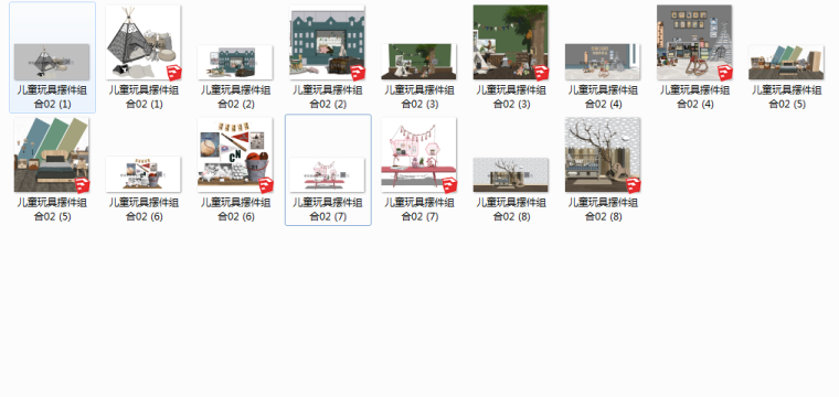 模型su场景资料下载-8组室内幼儿园儿童场景布置摆件饰品SU模型