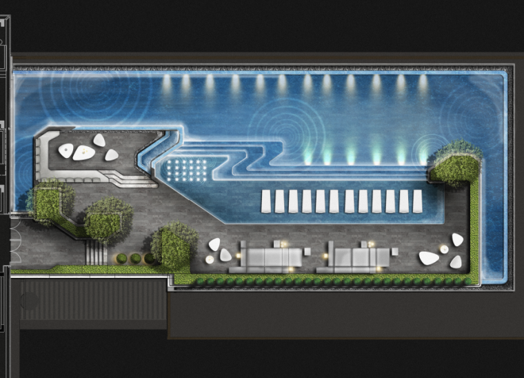 景观开敞空间模型资料下载-屋顶泳池小空间景观彩平图PSD＋SU模型
