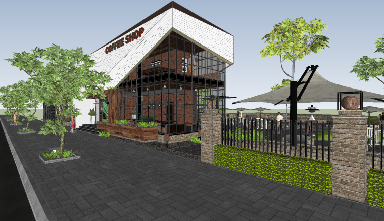 乡村规划建筑su模型资料下载-LOFT工业风乡村风格咖啡馆西餐厅SU模型设计