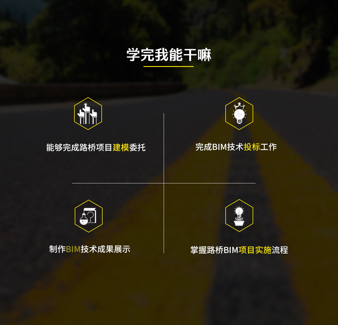 路桥BIM工程师必备4大能力，独立完成项目建模委托，基于路桥BIM的项目建模及分析，独立制作路桥BIM项目成果展示，掌握路桥BIM建模及项目实施流程。" style="width:1140px;