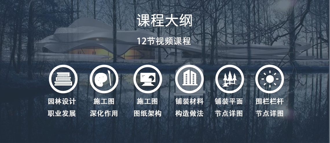 课程内容：园林设计师的职业发展、施工图深化作用、施工图的图纸架构、铺装材料构造做法、铺装平面节点详图、围栏栏杆节点详图谁" style="width:1140px;