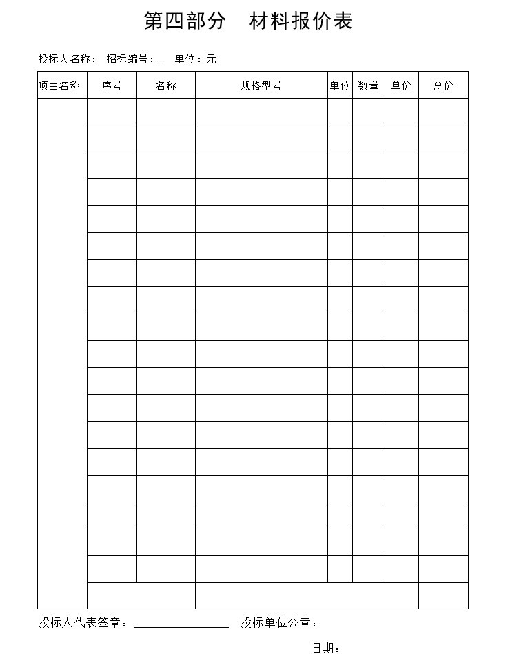 园林绿化工程投标文件及施工组织设计(标书)-3、材料报价表