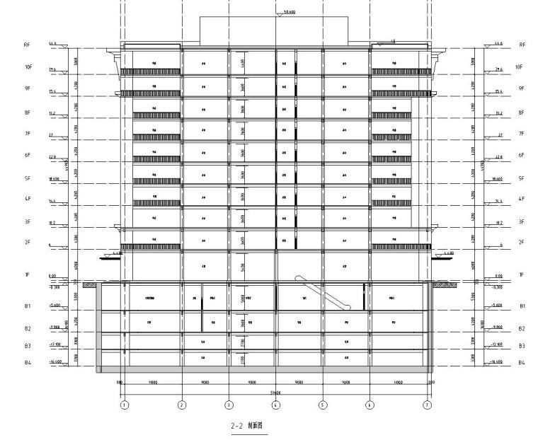 [北京]金融街E9项目政府公建办公楼建筑施工图设计（CAD）-2-2剖面图