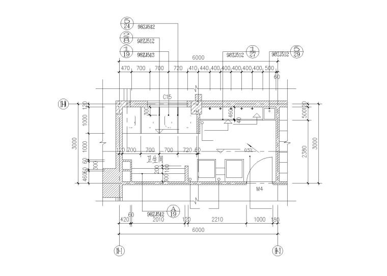 [湖南]长沙绿城育华幼儿园建筑施工图（6班+CAD）-卫生间大样图