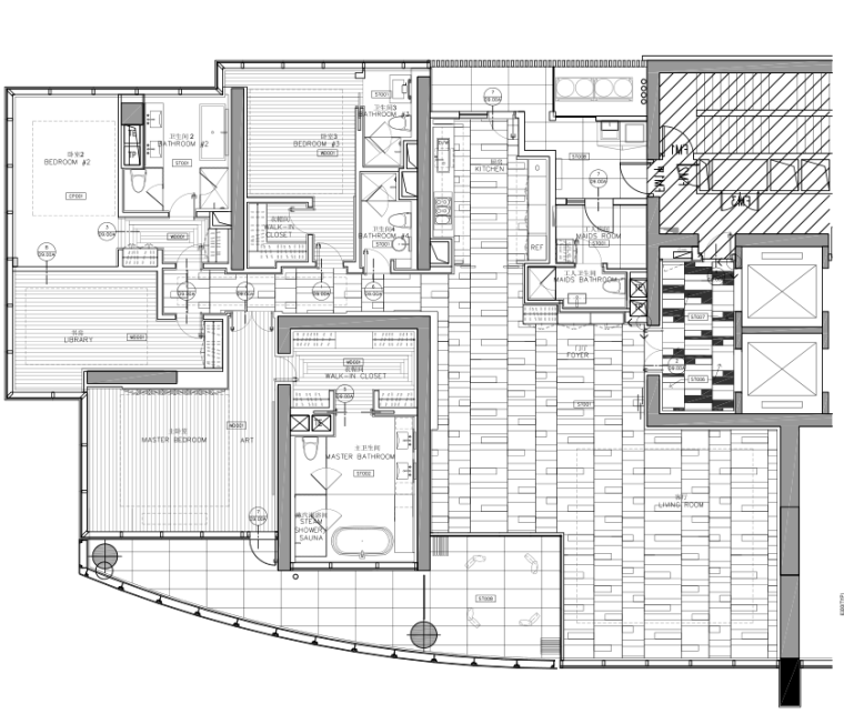 Yabu-广州珠江新城N5-1汇悦台三居室样板房室内装修施工图+设计方案-6地铺平面图