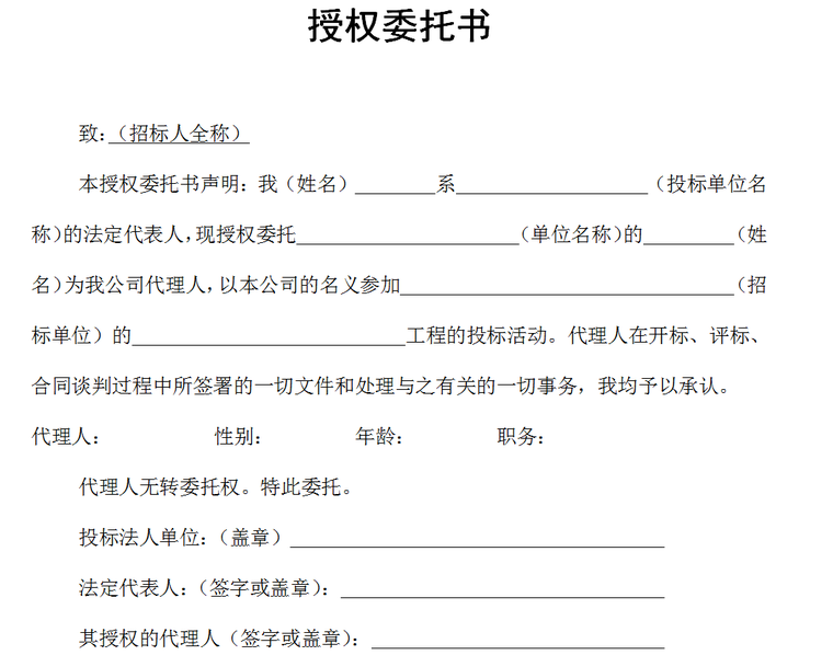 综合管网普查工程招标文件-授权委托书