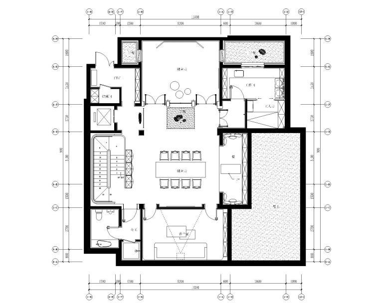 香港无间-北京知名地产一合相府园文化别墅样板间CAD施工图-B2 PLAN-平面系统图