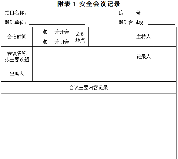 公路工程安全生产监理单位制度（含多表）-安全会议记录