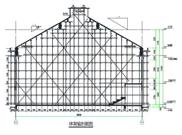 [烟台]学校体育馆斜屋面高支模专项施工方案（含计算书）-20体育馆剖面图