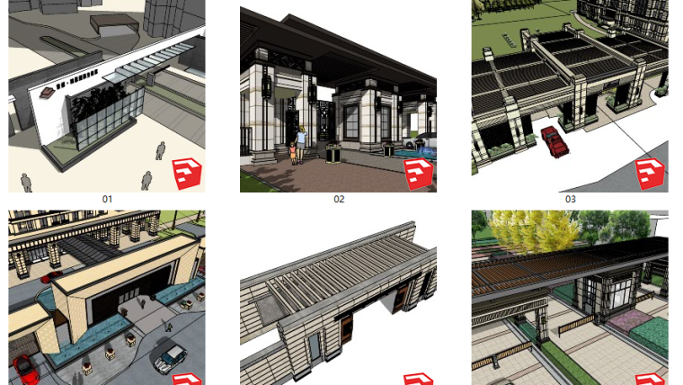 71套新中式景观大门及景观入口SU模型（1-20套）_1