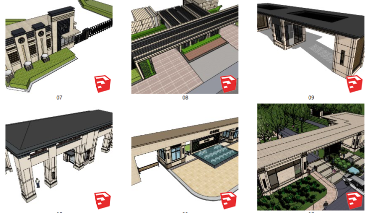 71套新中式景观大门及景观入口SU模型（1-20套）_2