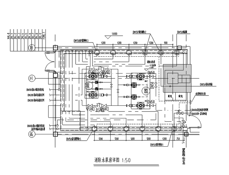 五层办公大楼给排水施工图（大院出品）-消防水泵房详图