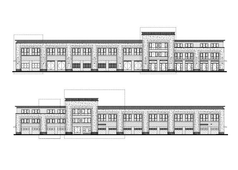 地上2层商业楼全套施工图_建筑结构水暖电-建筑南立面&北立面