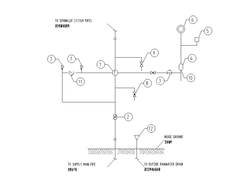江苏电子元器件厂房给排水施工图-喷淋系统湿式报警阀装置安装原理示意图