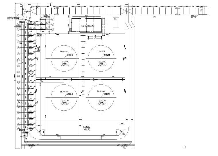 石化储罐区结构施工图_汽车栈台/储罐管廊等-外廊基础平面图