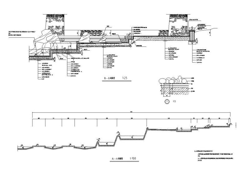 流水别墅CAD施工图资料下载-景观细部施工图—溪流水池施工图设计