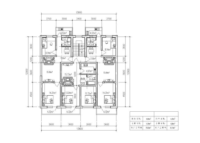 40种多层住宅户型图（CAD）-户型展示4