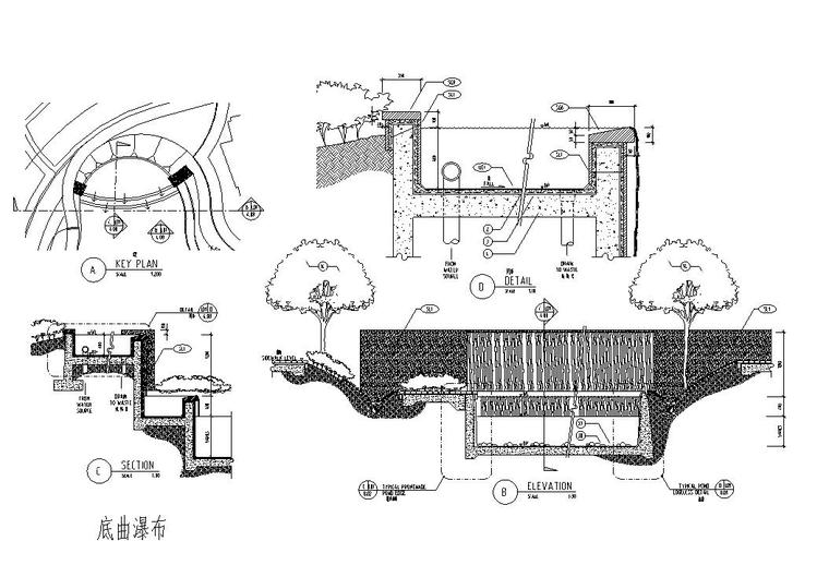 景观细部施工图—旱跌水叠泉施工图设计