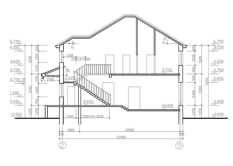 独栋别墅建筑施工图 1-1剖面图