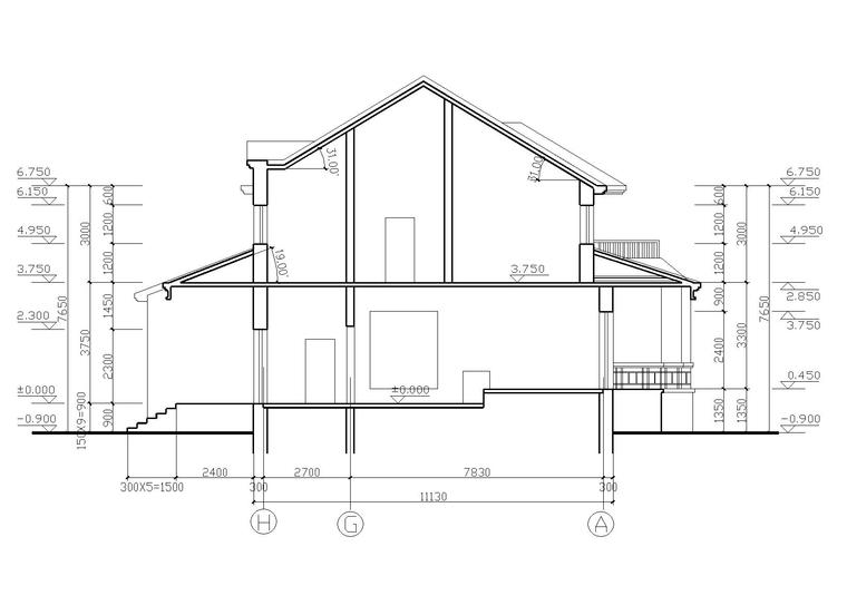 独栋别墅建筑施工图 3-3剖面图
