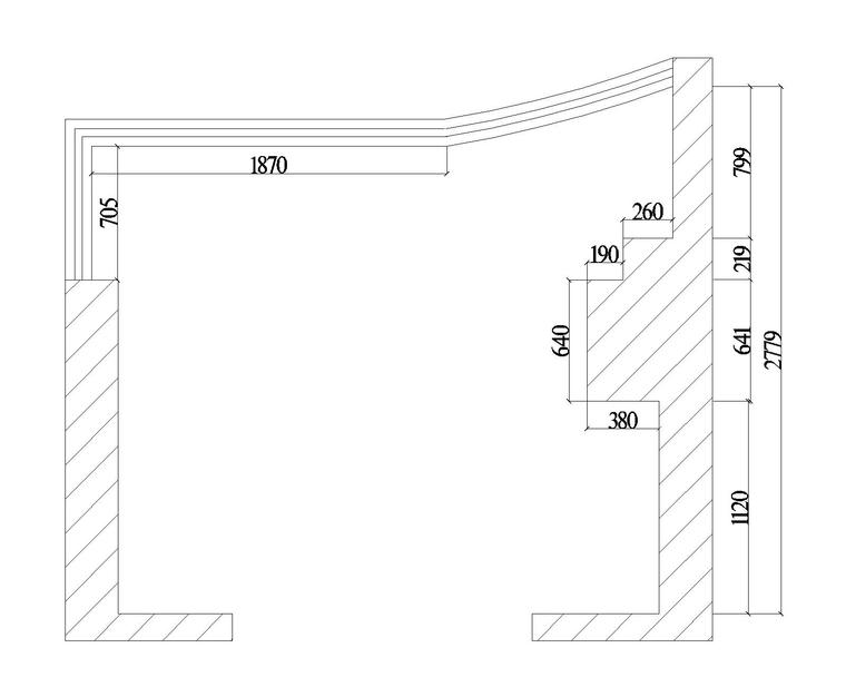2u型厨房cad图纸-原始平面图