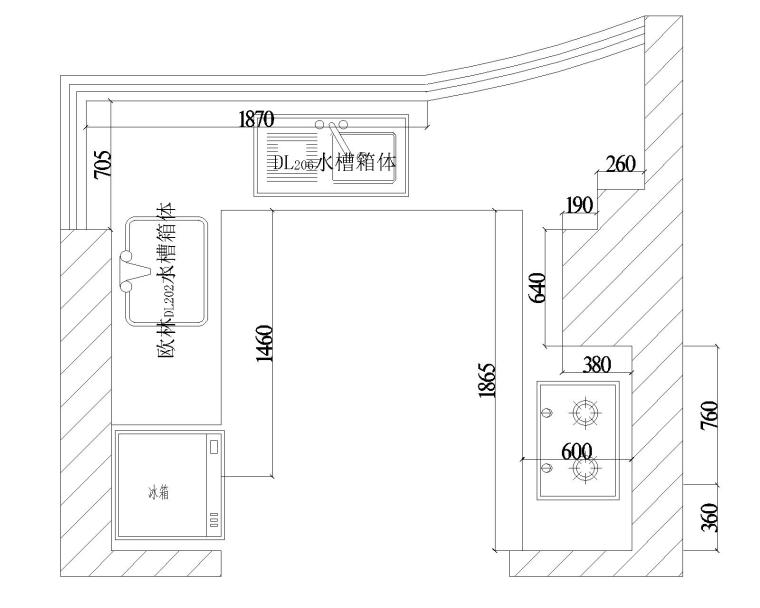 u型图标准图纸资料下载-室内装修设计-U型厨房CAD施工图纸