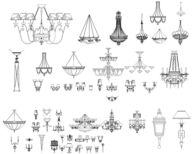 cad中式灯具图库资料下载-欧式风格装修设计常用CAD图块
