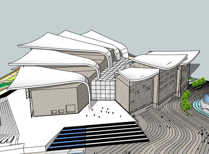 山地博物馆设计su资料下载-某大型博物馆建筑SU模型设计