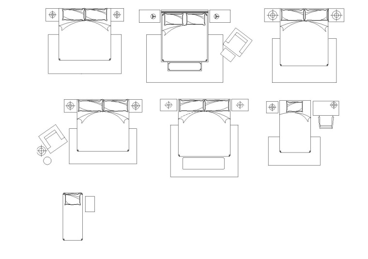 现代风格装修设计常用CAD图块-2现代图库-床平面_看图王