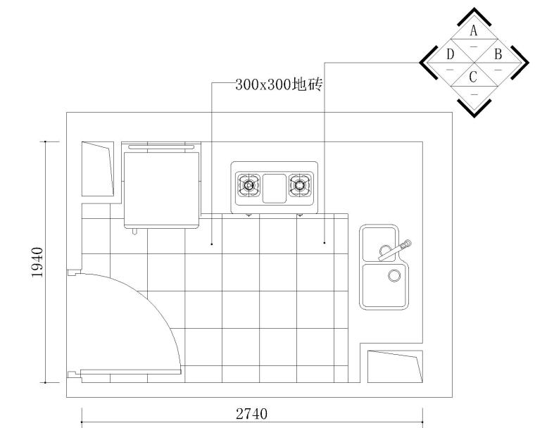 室内设计施工图纸一整套资料下载-一整套L型厨房CAD施工图设计方案