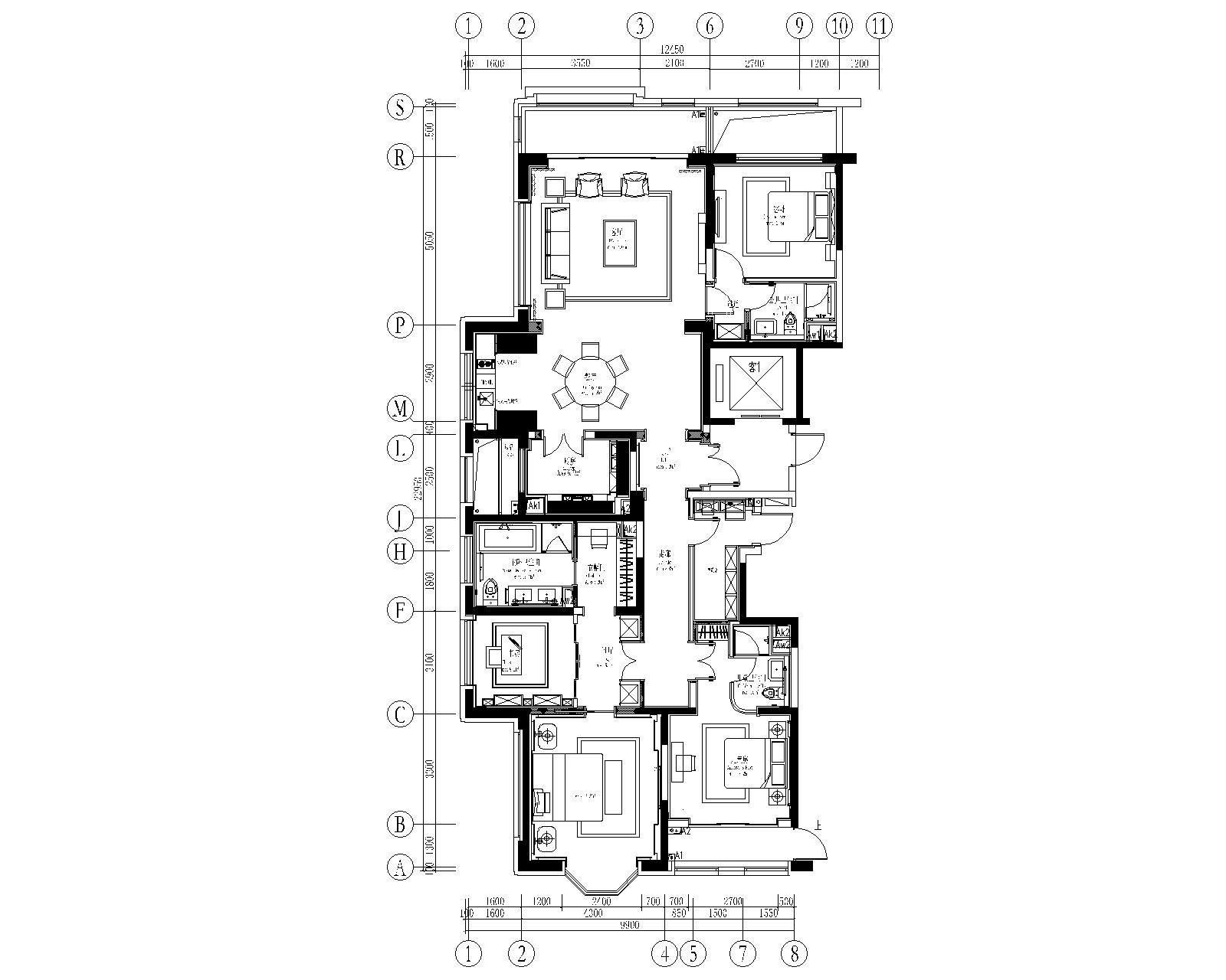 平面示意图,餐厅背景墙立面图,进门口立面示意图,客厅效果图,卧室效果