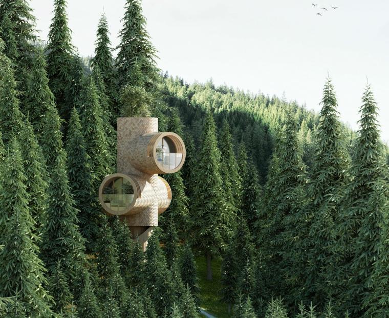 旅行婚纱摄影工作室资料下载-Precht工作室为Baumbau设计的截断木质树屋
