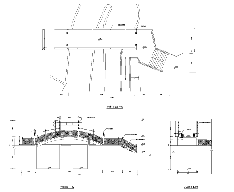 [安徽]合肥知名地产水乐园游乐园主题乐园景观设计扩初CAD施工图纸-10 景观桥平面图，剖面图_看图王