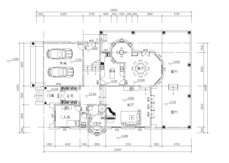 30套二层别墅建筑施工图（CAD）-一层平面图