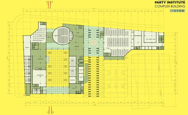 [江苏]省党校、省行政学院教学综合楼建筑方案文本-一层平面图】