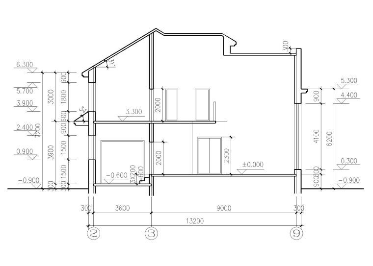 30套二层别墅建筑施工图（CAD）-剖面图