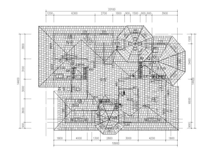 30套二层别墅建筑施工图（CAD）-屋顶平面图