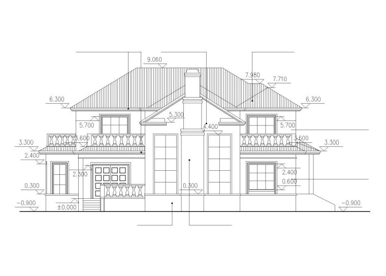 30套二层别墅建筑施工图（CAD）-立面图4